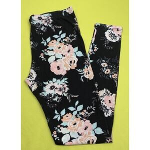 NEW CHARLOTTE RUSSE FLORAL PINK FLOWERS BLACK LEGGINGS WOMENS JUNIORS SIZE XL